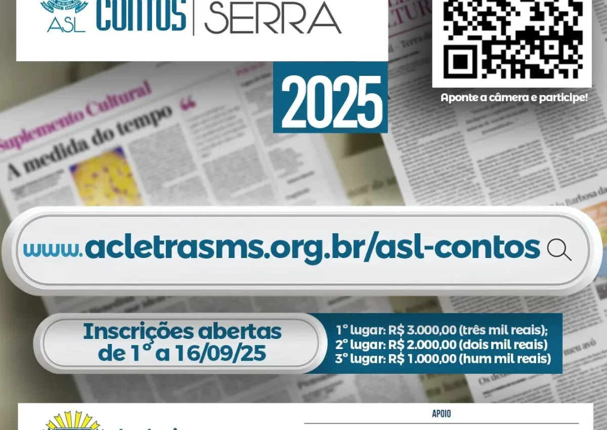 Academia Sul-Mato-Grossense de Letras abre inscrições gratuitas para o Concurso de Contos 2025